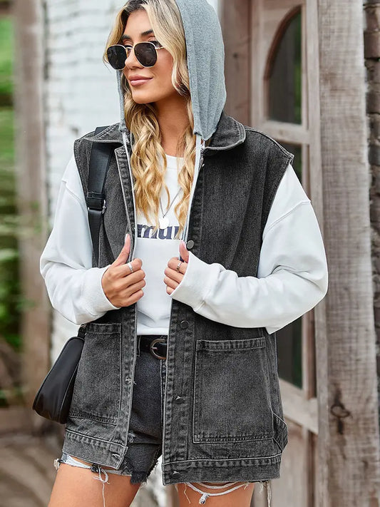 Jeansweste mit lockerer Passform in Schwarz