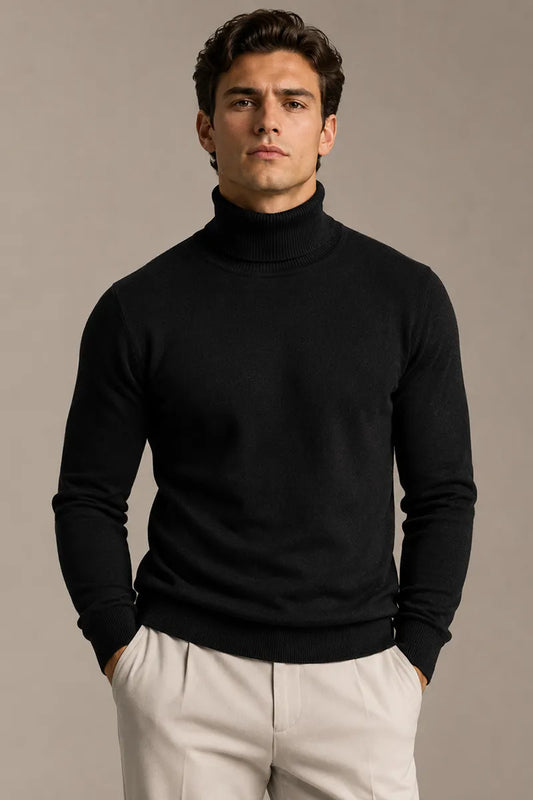 Herrenpullover mit Rollkragen, schmaler Passform, glatter Strick – Caspar