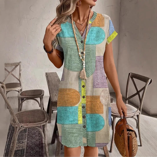 Kurzes Kleid mit geometrischem Muster für Frauen - Marta