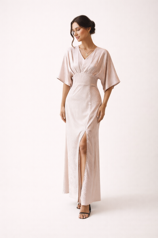 Bequemes kurzärmeliges Maxikleid mit Seitenschlitz - Fedra