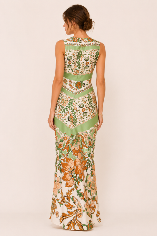 Gemustertes Damenkleid mit V-Ausschnitt und figurbetonter Passform – Ottilie