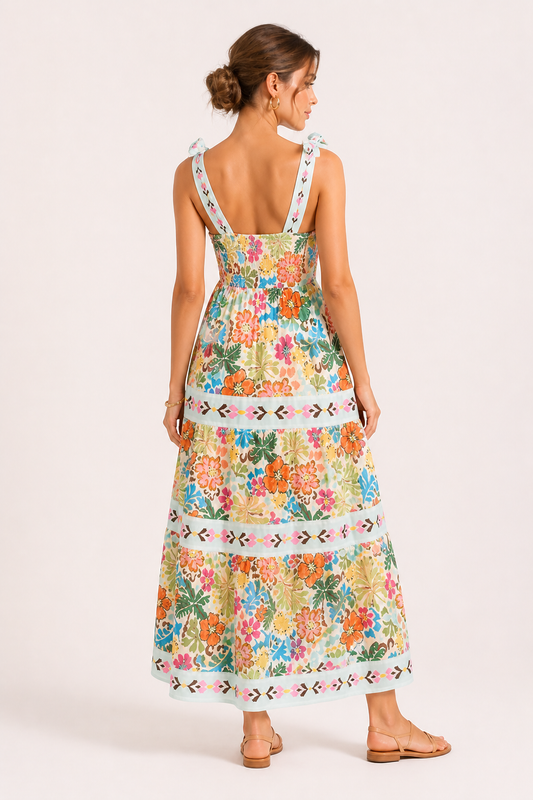 Damen Midikleid mit Blumendruck Trägern Sommer - Estela
