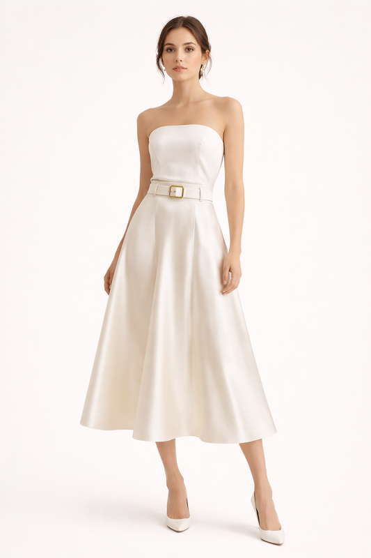 Damen Satin Midirock elegant hohe Taille - Estelle