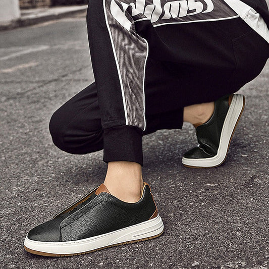Echtes Leder Herren Low Top Turnschuhe ohne Schnürsenkel lässigen Stil - Renato