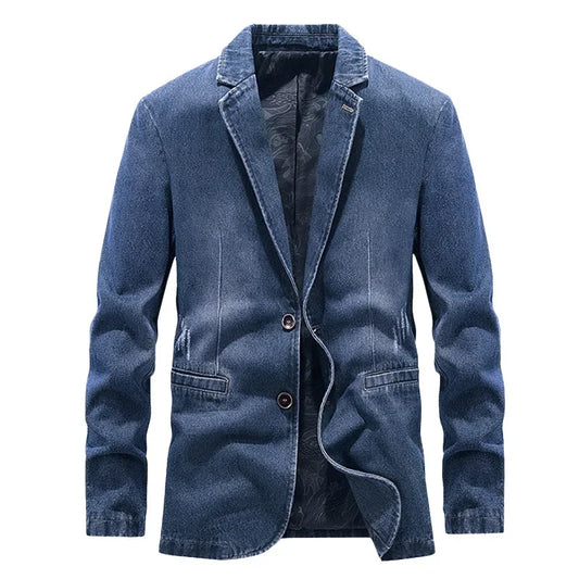 Herren-Jeansjacke im Washed-Look mit Used-Details und zwei Knöpfen – Ivar