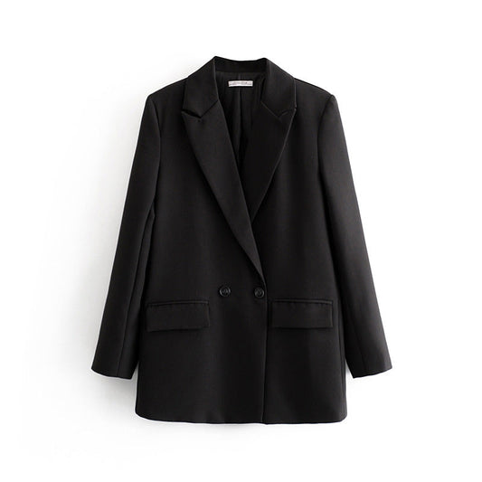 Damen-Blazer mit doppelter Knopfleiste, geradem Schnitt und spitzen Revers – Greta
