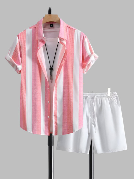 Herren-Sommer-Set gestreiftes Hemd, lässige weiße Shorts - Elio