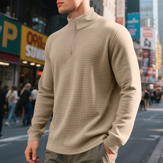 Herren Pullover mit halbem Reißverschluss und Waffelstruktur - Taren