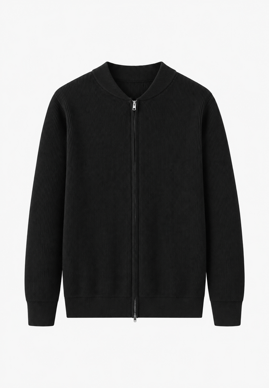 Herrenpullover mit Rippenstrick, hohem Kragen und halbem Reißverschluss – Blaise