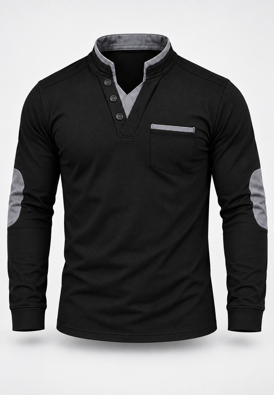Herren-Poloshirt mit langen Ärmeln, Stehkragen und Kontrastdetails – Corvin