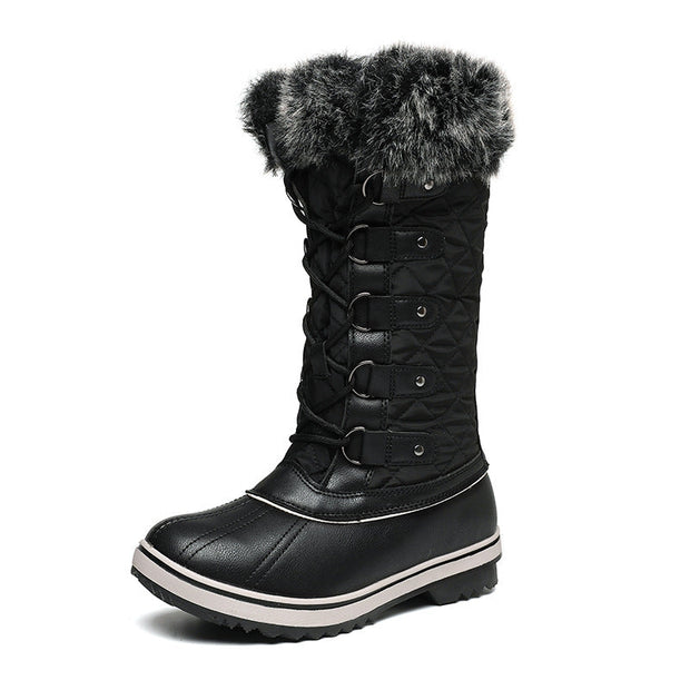 Flache Damenstiefel mit hohem Schaft und Schnürverschluss - Aelira