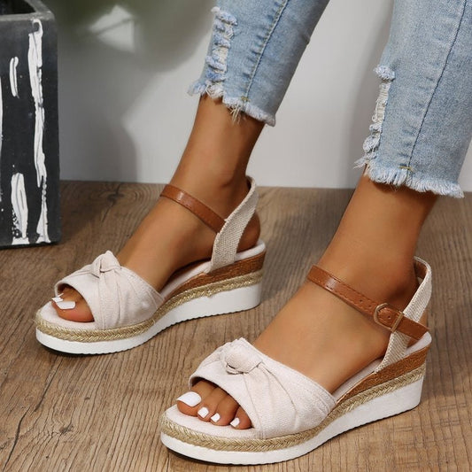 Damen-Sandalen aus Segeltuch mit lässiger Schleife im Plateau-Stil - Beatriz