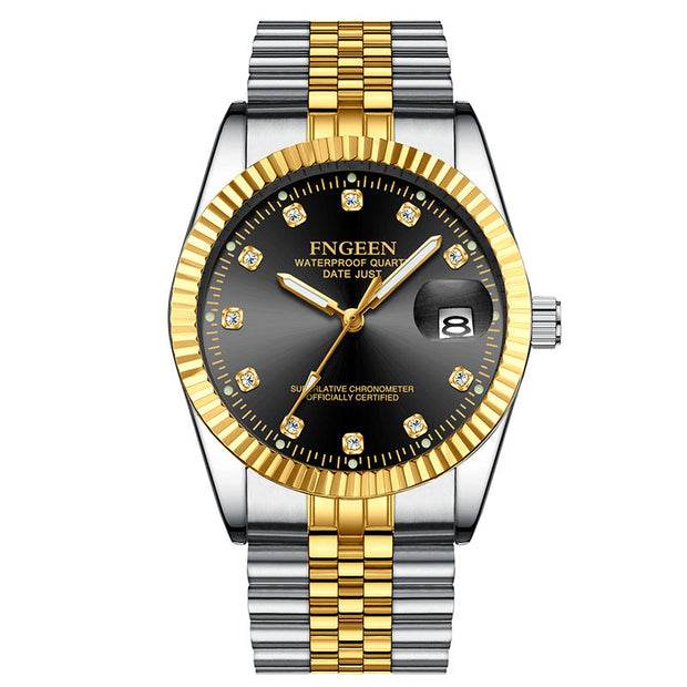Herrenuhr aus Edelstahl mit geriffelter Lünette