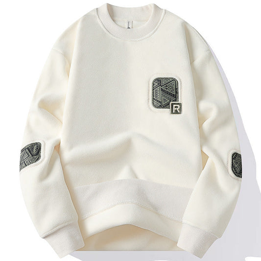 Herrenpullover mit Rundhalsausschnitt und dekorativen Patches - Bjornik