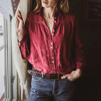 Marinda - Damen Langarm Vintage-Bluse