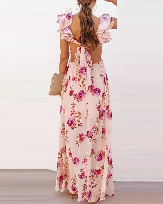 Sofia - Langes Sommerkleid mit offenem Rücken und Blumendruck