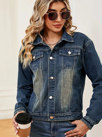 Jeansjacke im Used-Look mit Knopfverschluss und Taschen und langen Ärmeln