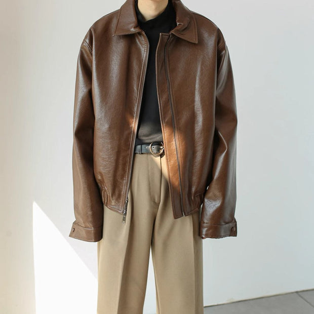 Kurze Herren Lederjacke mit Reißverschluss - Emar