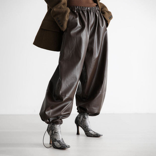 Damenhose mit Ledereffekt und Schnürsaum - Eirenne