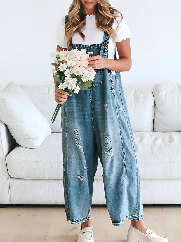 Lockere Passform, Used-Look-Jeansoverall - Jenna