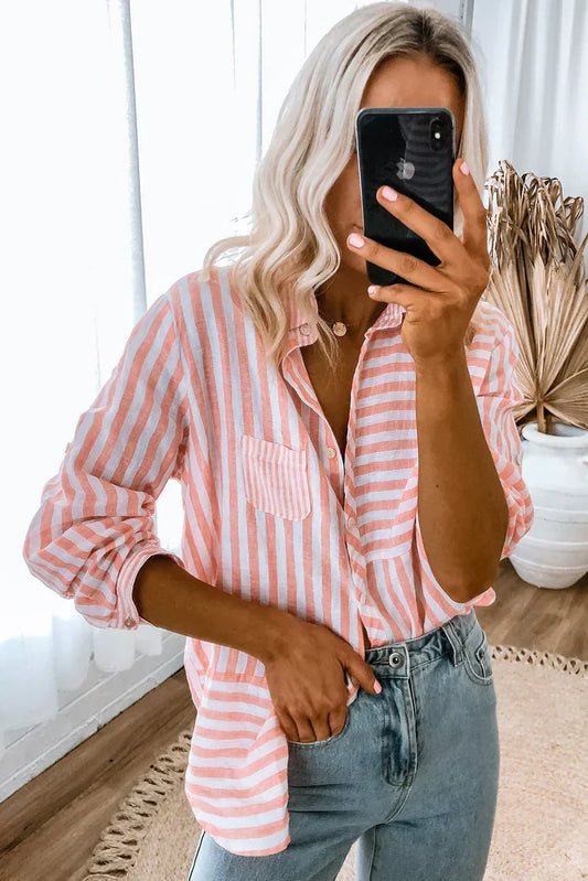 Nina Langarmshirt Damen – Rosa Streifen und Klassik