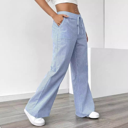 Gestreifte Damenhose mit weiten Beintaschen - Julieta