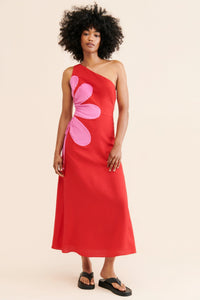 Langes Kleid mit Blumenmuster und einer Schulter für Frauen - Serena
