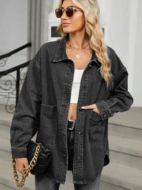 Jeansjacke im Used-Look mit Knopfverschluss und langen Ärmeln
