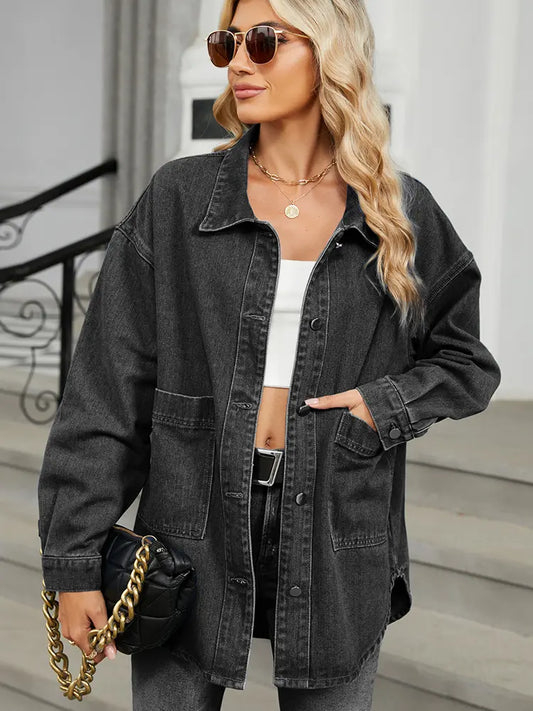 Jeansjacke im Used-Look mit Knopfverschluss und langen Ärmeln