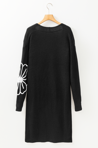Arleth - Offene schulterfreie Duster-Strickjacke mit Blumenstickerei