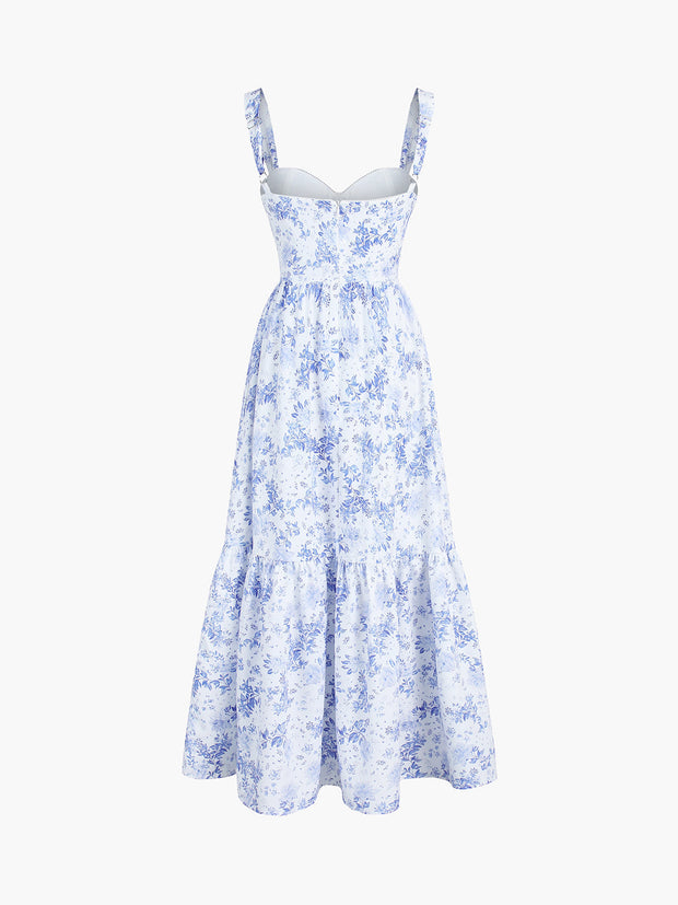 Clarise - Langes Kleid mit Reißverschlüssen und Blumentaschen