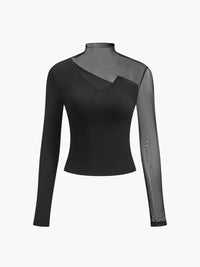 Layla - Asymmetrisches T-Shirt mit transparentem Netzeinsatz