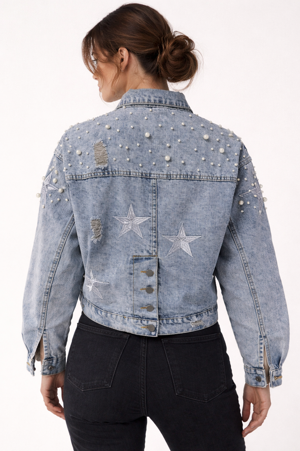 Himmlische bestickte Jeansjacke für Frauen - Brunhilda