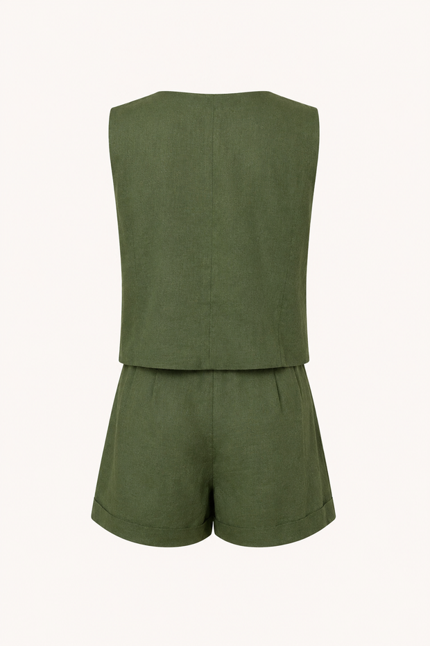 Set aus Weste und Shorts für Damen aus Leinen und Baumwolle – Rita