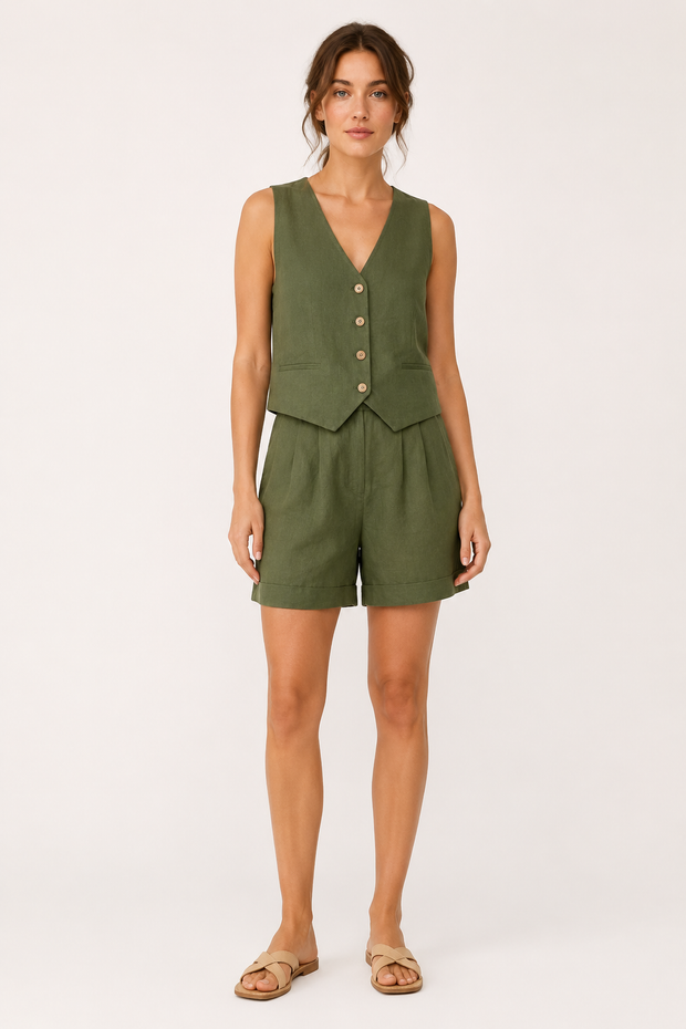 Set aus Weste und Shorts für Damen aus Leinen und Baumwolle – Rita