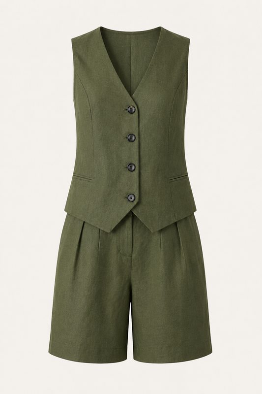 Set aus Weste und Shorts für Damen aus Leinen und Baumwolle – Lotte