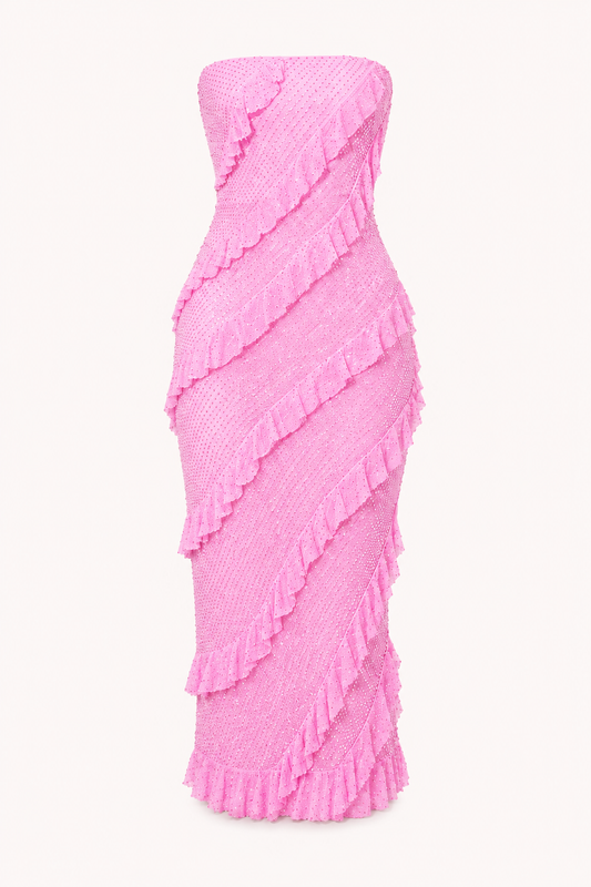 Trägerloses Midikleid für Damen mit Rüschen - Yina