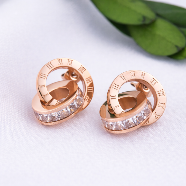 Roségoldfarbene Damen-Ohrringe mit Kristallen
