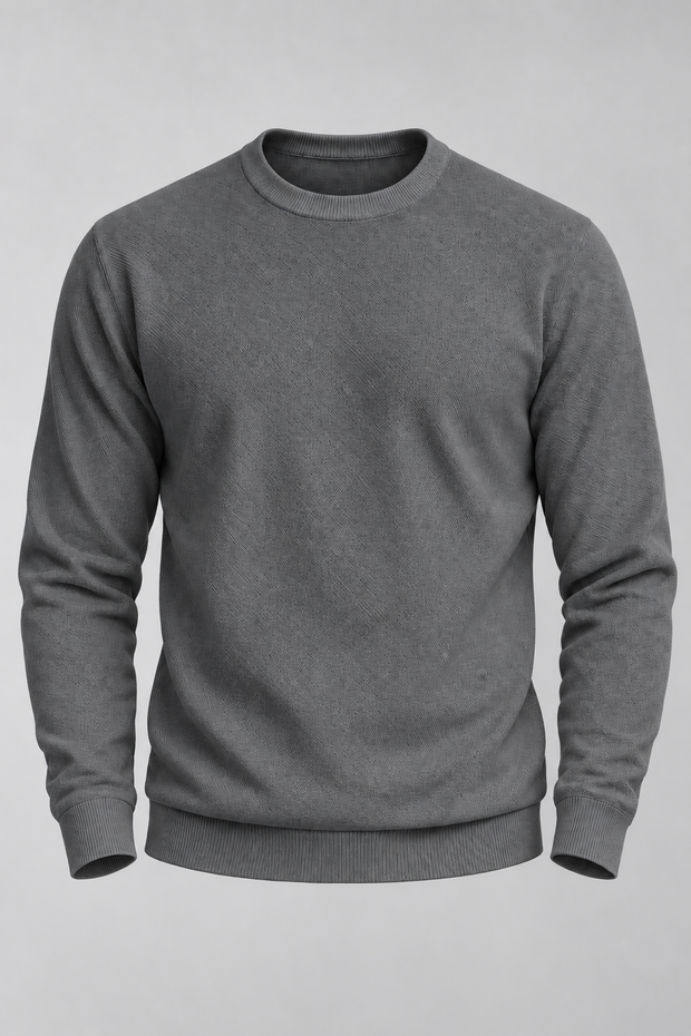 Herrenpullover mit Rundhalsausschnitt, glatter Strick und langen Ärmeln – Nikolai