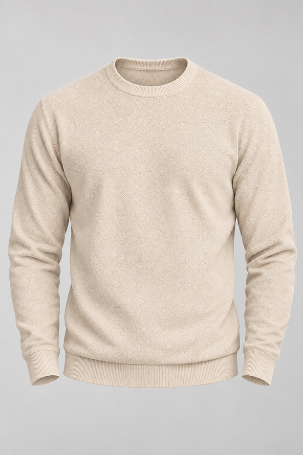 Herrenpullover mit Rundhalsausschnitt, glatter Strick und langen Ärmeln – Nikolai