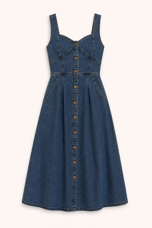 Damen Denim Midikleid mit breiten Trägern - Brigitte