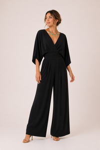 Langer Damen Jumpsuit mit weiten Ärmeln und überkreuztem Ausschnitt - Karime