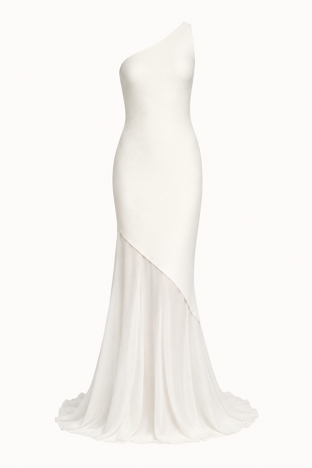 Elegantes, einseitiges langes Kleid für Hochzeitsgäste – Birgit