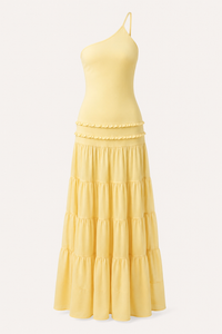 Elegantes, langes Ein-Schulter-Kleid mit Rüschenrock – Lisbos