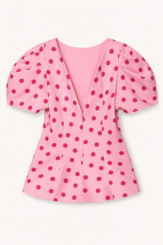 Damenbluse mit V-Ausschnitt, Polka-Dots und Puffärmeln – Romy