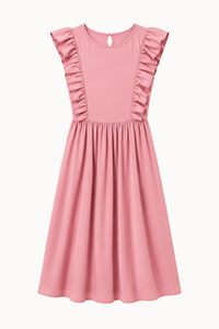 Langes Damenkleid mit Rüschen an den Schultern und weitem Rock – Helena
