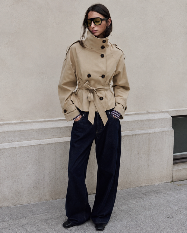 Damen-Trenchcoat mit hohem Kragen und Gürtel – Solène