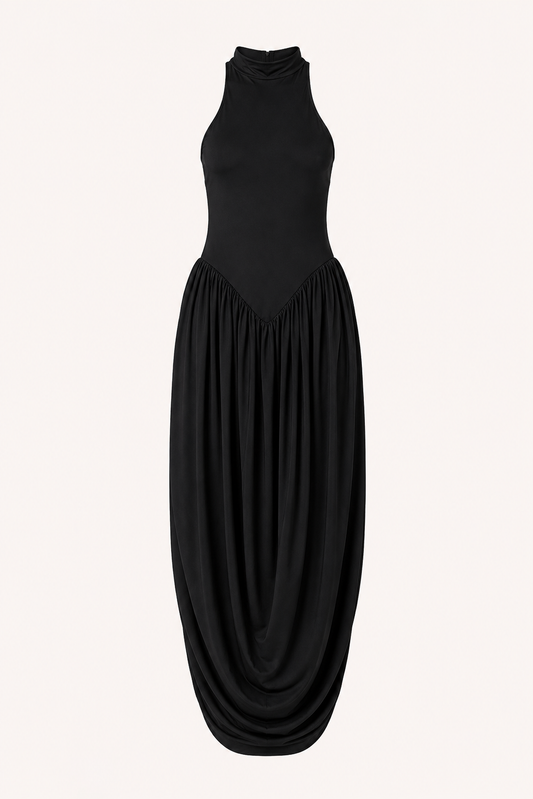 Langes Sommerkleid für Damen mit Halterkragen und fließendem Rock – Liv