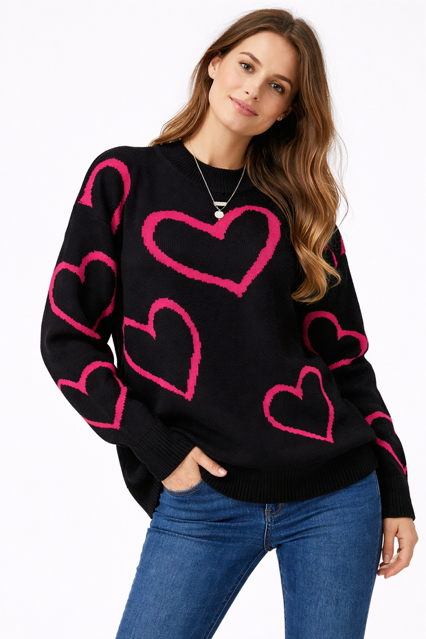 Damen Strickpulli mit Herzen - Karsvi