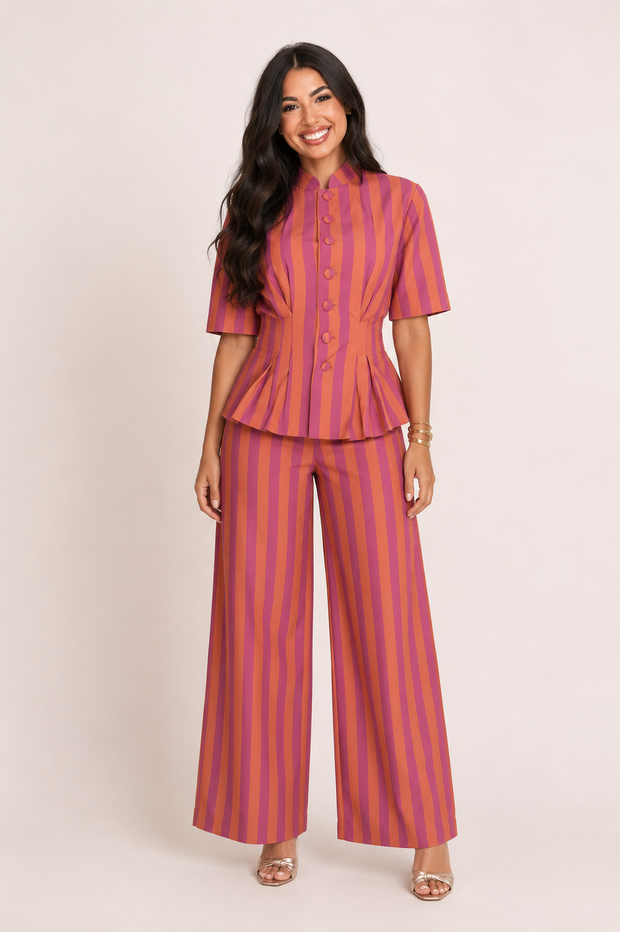 Elegantes Set aus kurzärmeliger Bluse und Hose – Caussie